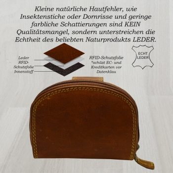 Elegante kleinere Damen Leder Geldbörse in halbrund mit RFID Schutz (hellbraun)